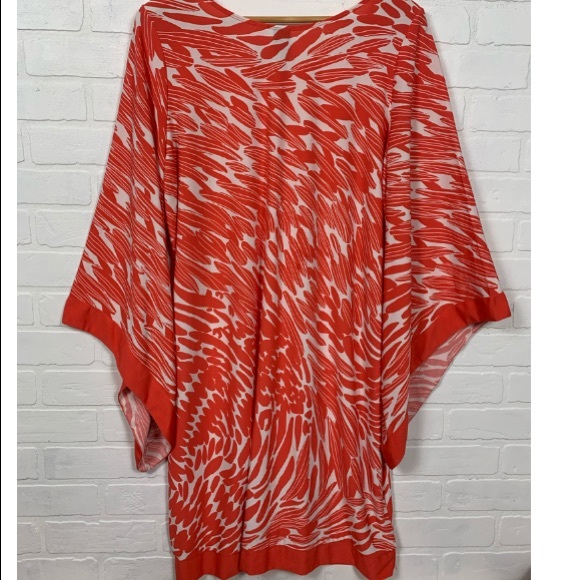 Lightweight Pointed Kimono Wing Sleeve Coral Dress - Picture 5 of 6